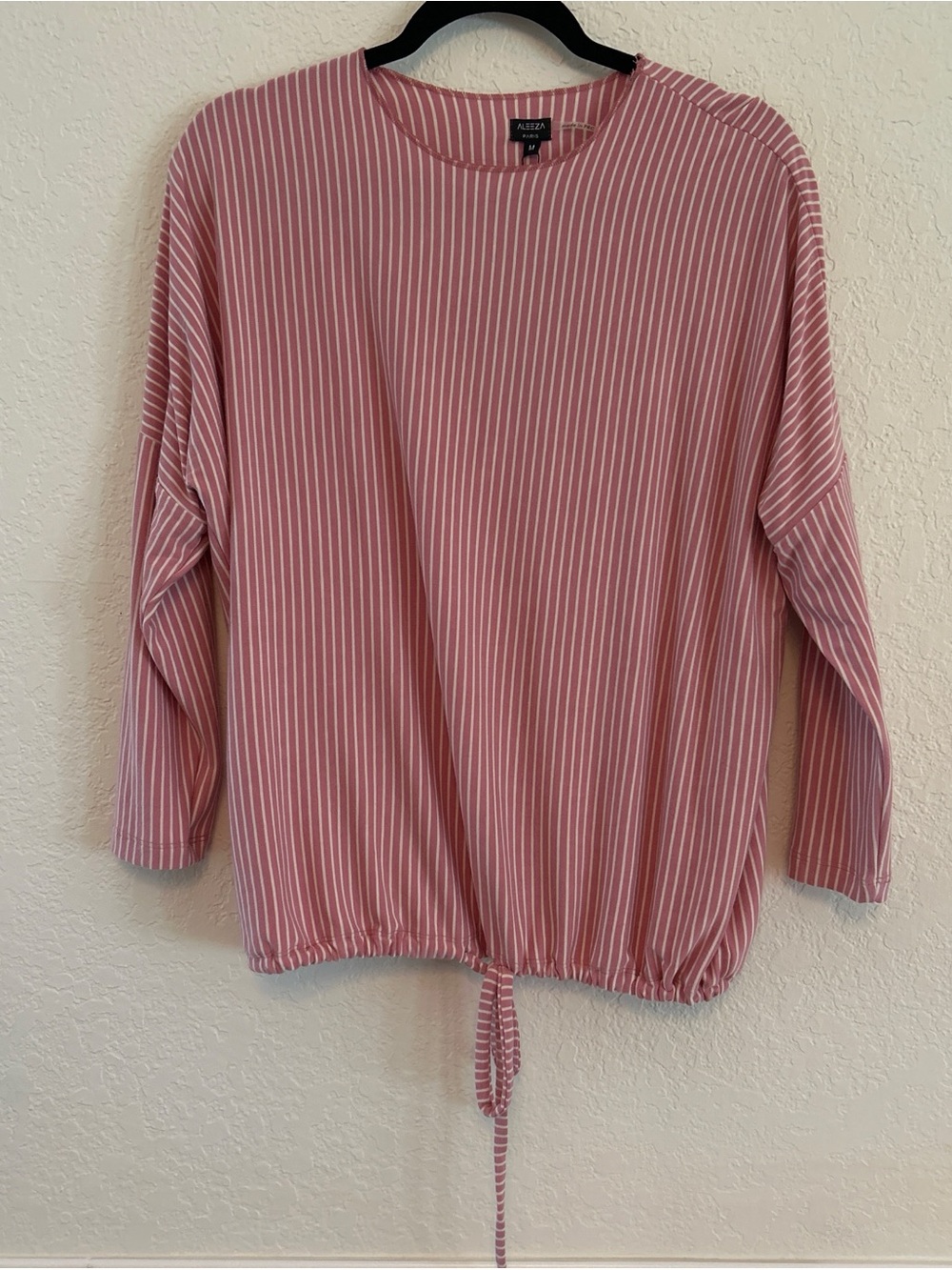 Aleeza Paris- Pink Striped Drawstring Long-Sleeve Top